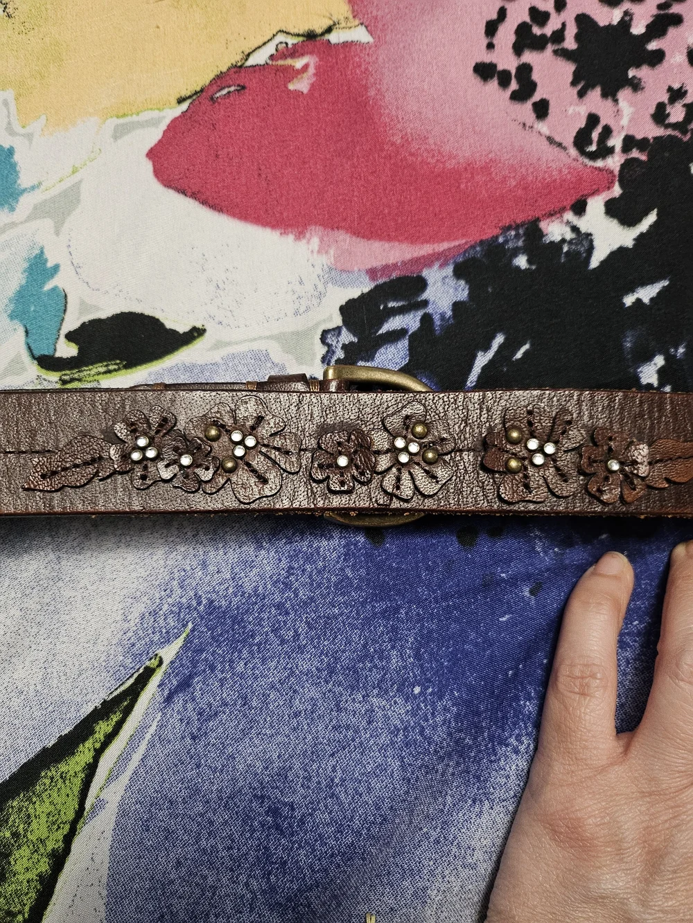 abercrombie Brown Leather Belt with Floral Stud Accent